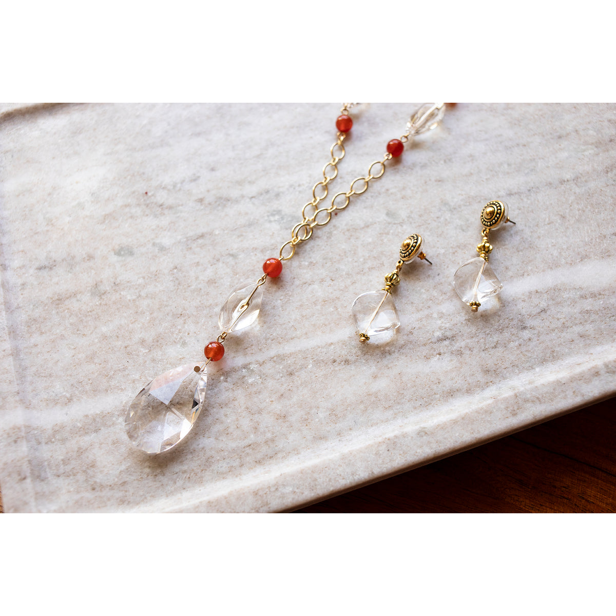 Carnelians and Crystals with Crystal Pendant Necklace