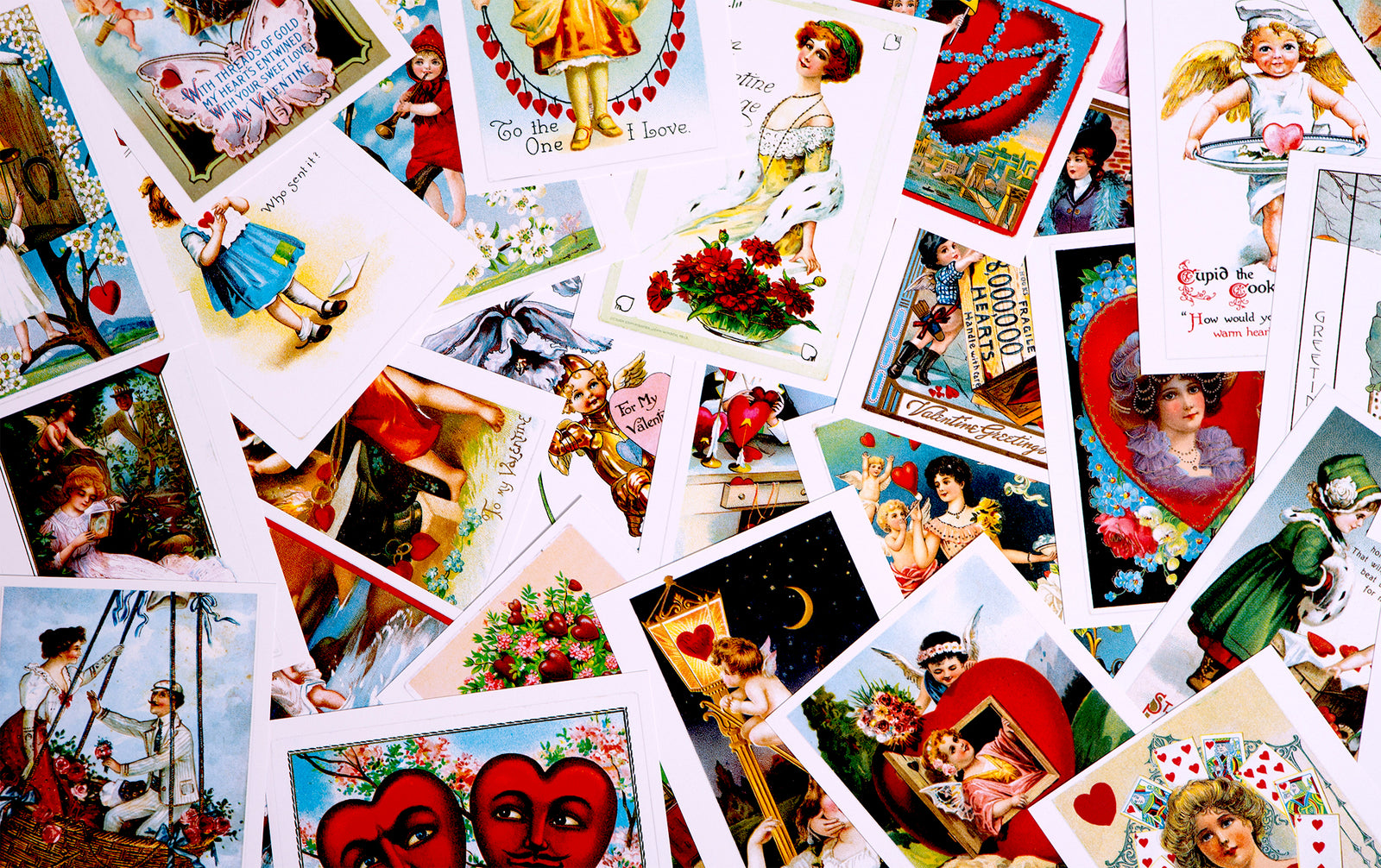 Collection of vintage Valentine's Day cards with various designs and illustrations.