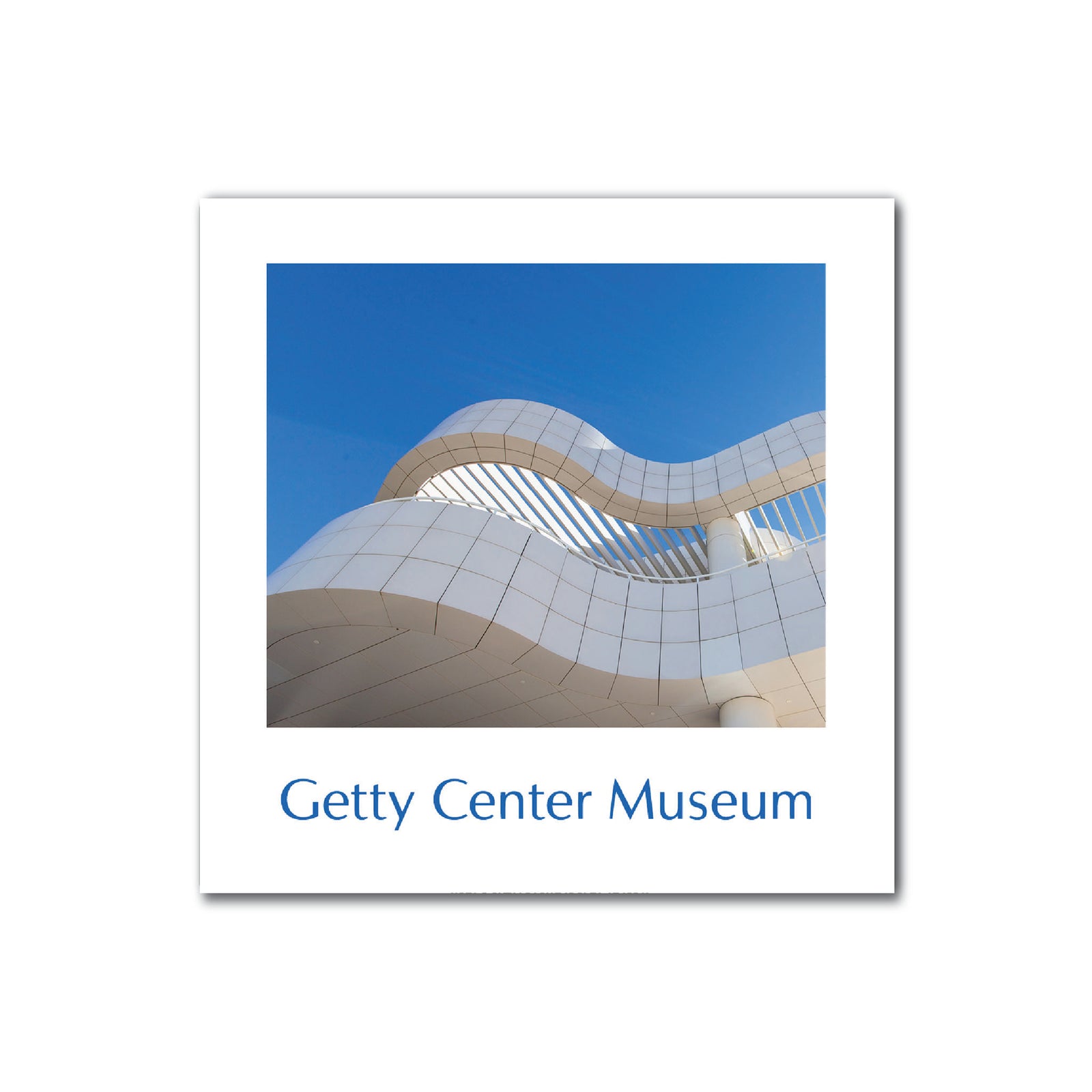 A square magnet with an image of the Getty Center Museum building and the text 'Getty Center Museum' at the bottom.