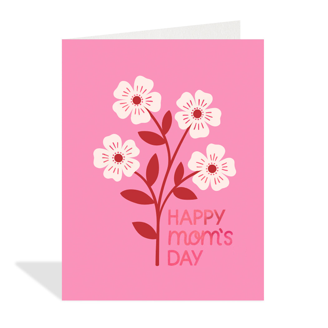 Greeting card with floral design and 'Happy Mom's Day' text on a pink background