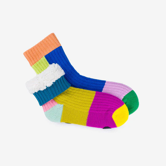 Colorful patterned socks on a white background