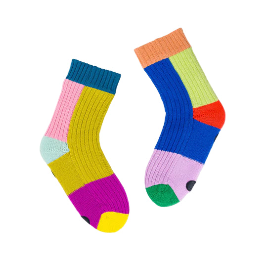 Colorful socks with a pattern on a white background