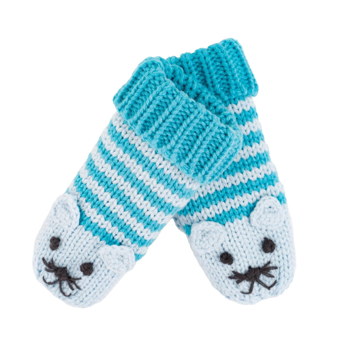 Knit Cat Mittens - Blue
