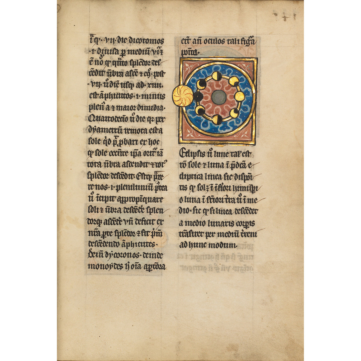 Medieval manuscript page with text and a decorative emblem on a white background