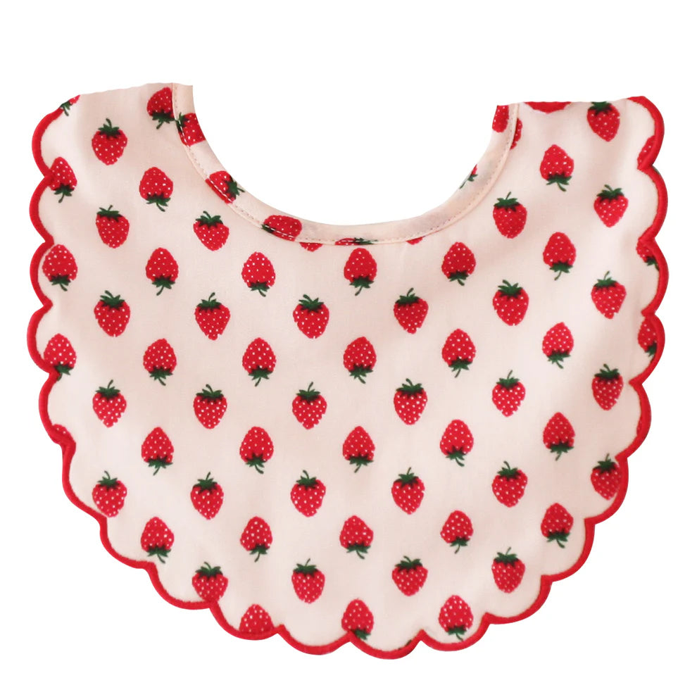 Bib with strawberry pattern on a white background