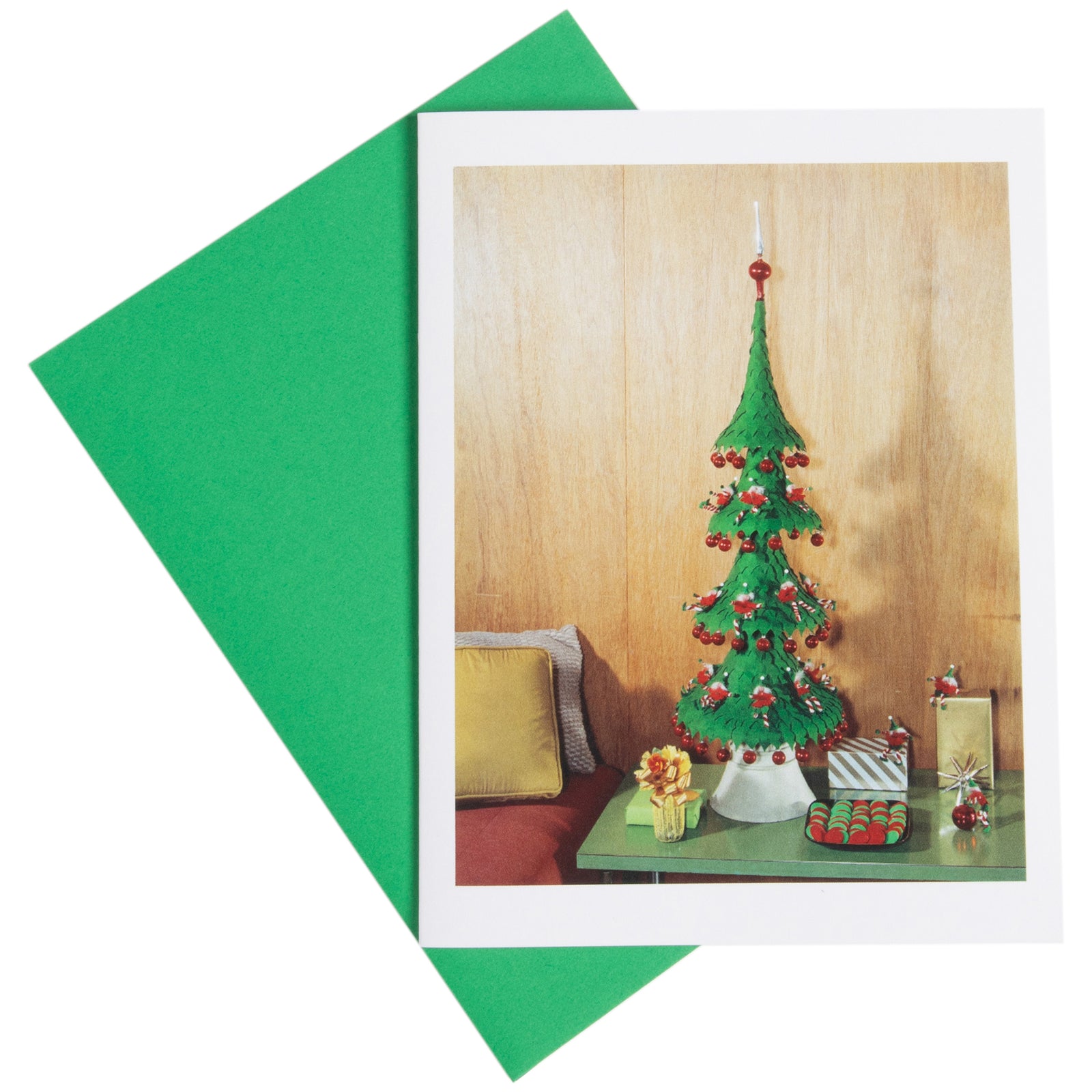 Shulman House, interior view with Christmas decorations, Los Angeles, CA, 1957, 1958 Holiday Card