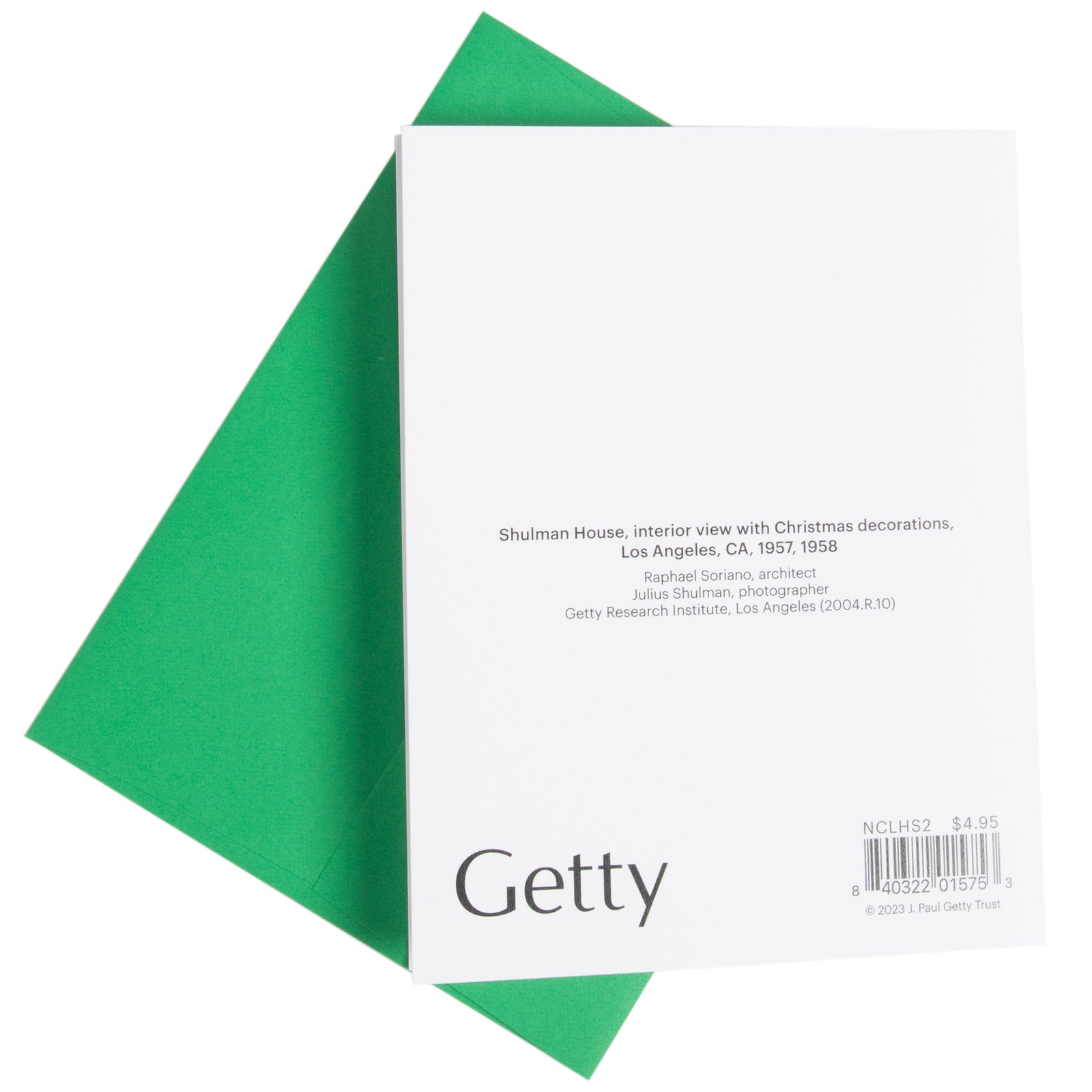 Shulman House, interior view with Christmas decorations, Los Angeles, CA, 1957, 1958 Holiday Card