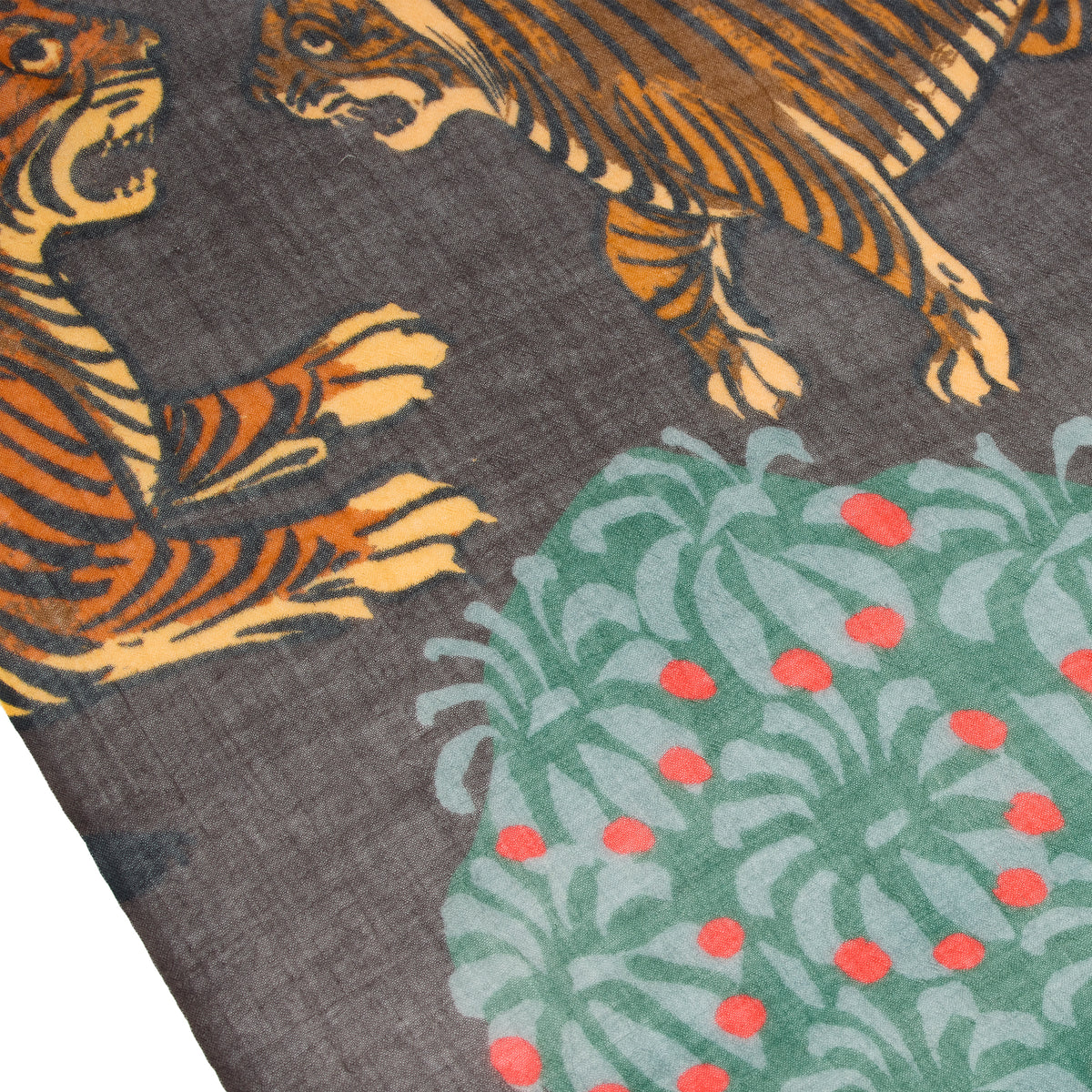 Textile with tiger design and floral pattern