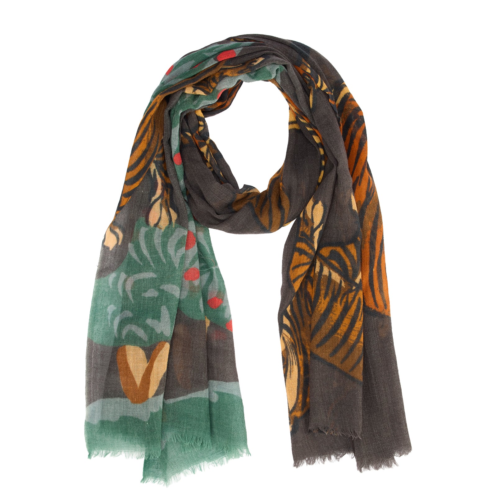 Multicolored patterned scarf on a white background