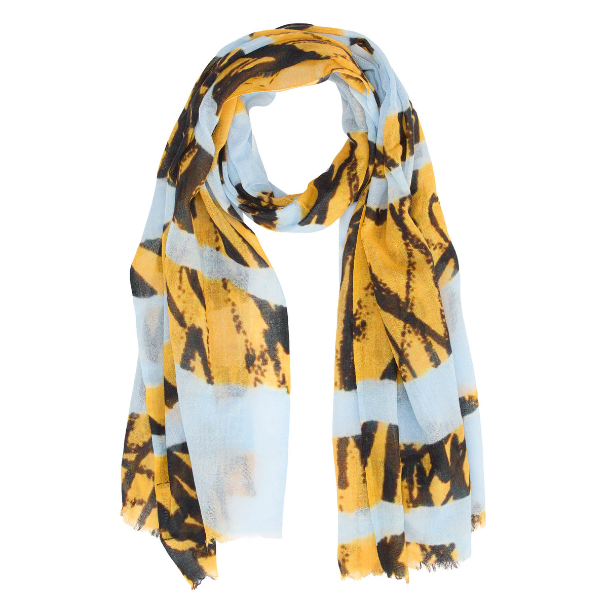 Yellow and black patterned scarf on a white background