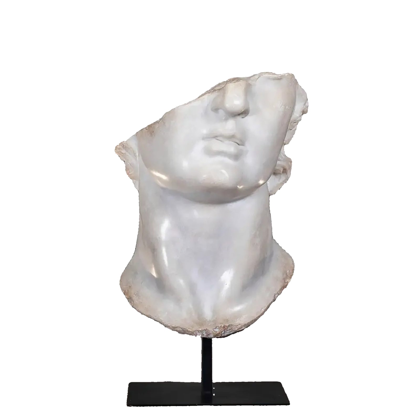 Marble bust on a stand against a white background