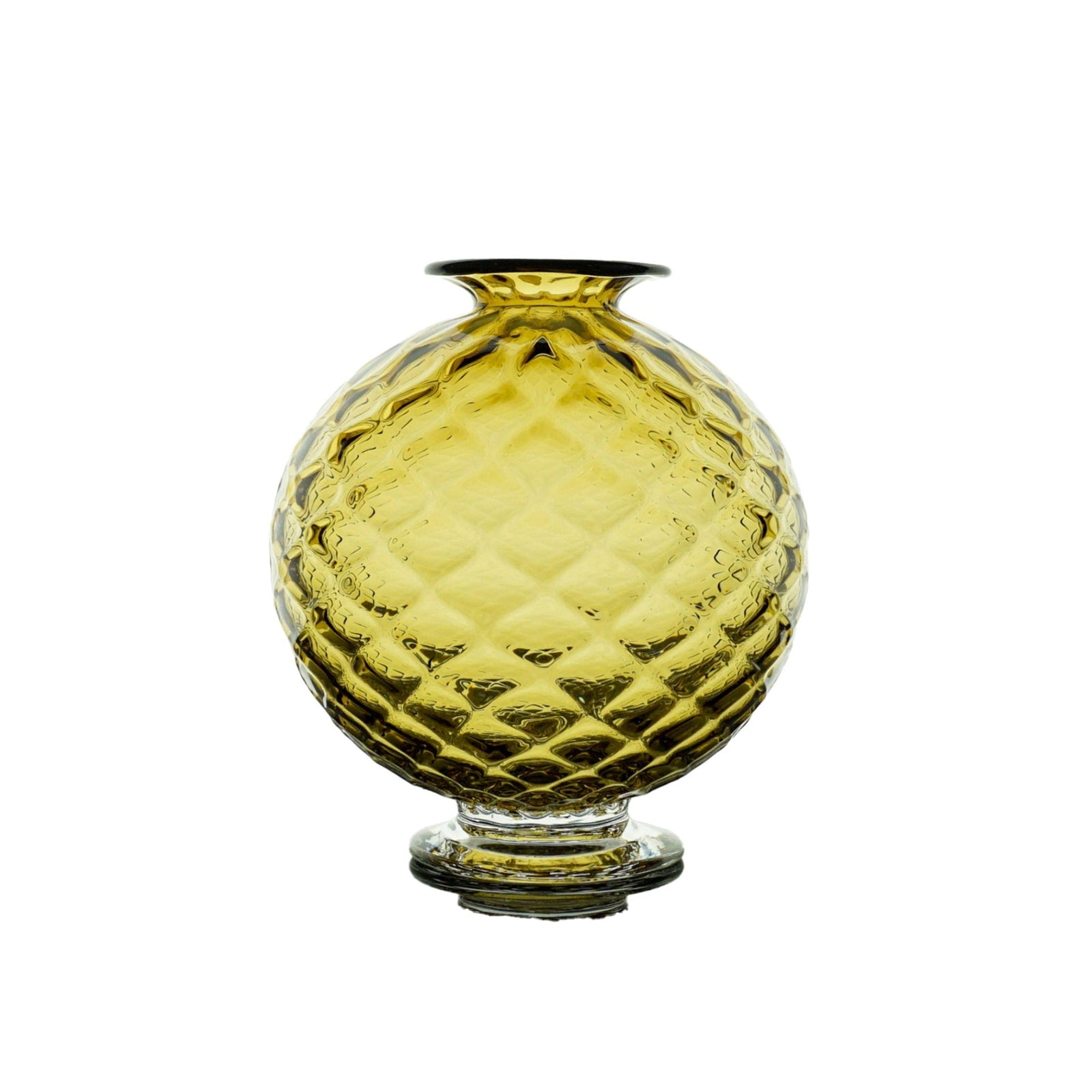 Yellow green textured glass vase on a white background