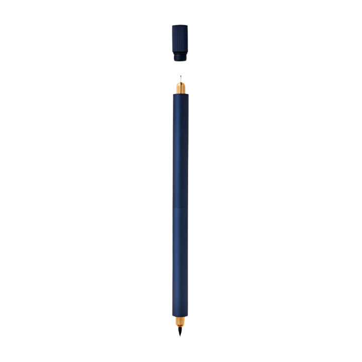 Blue dual sided pen with cap on white background