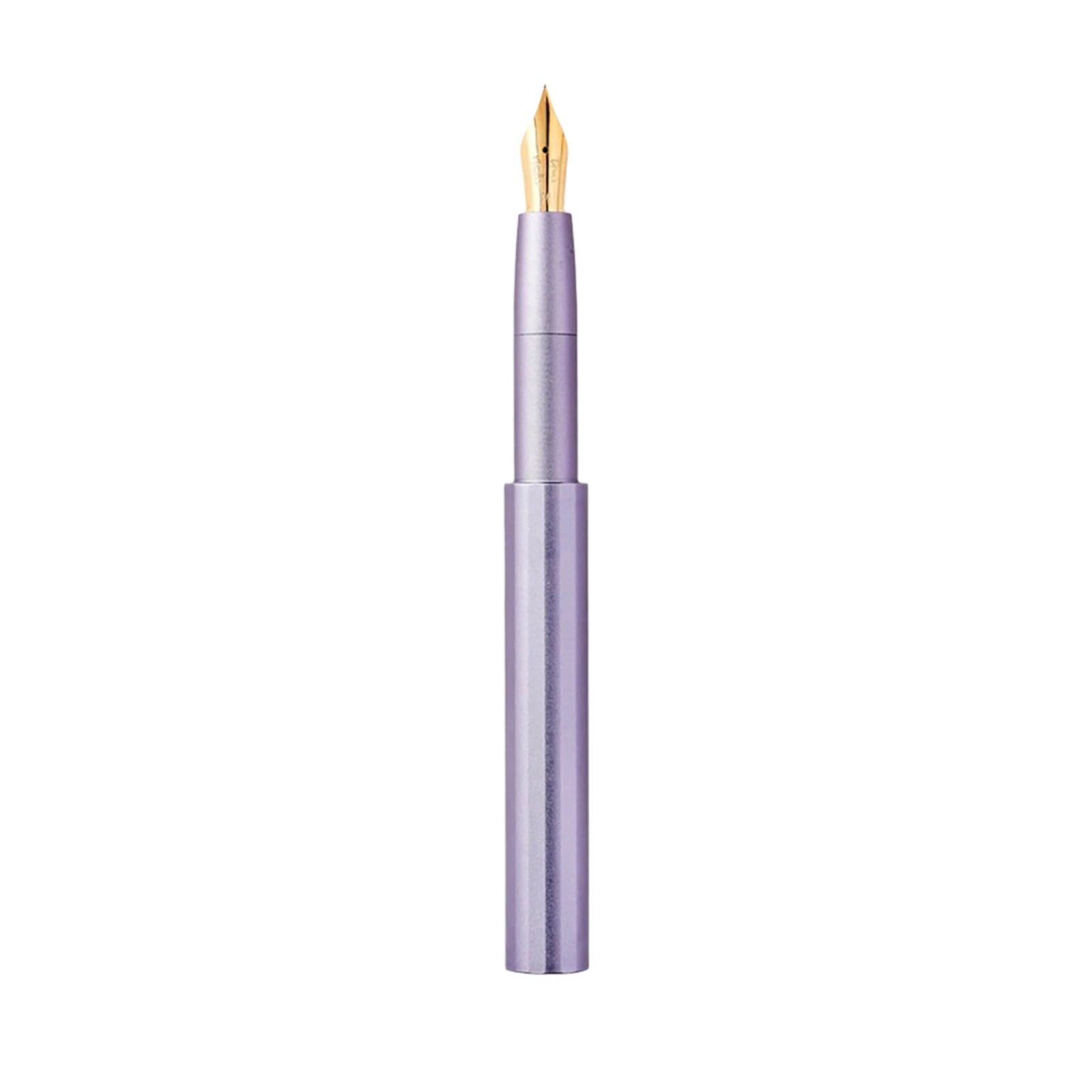 Purple fountain pen with gold tip on a white background
