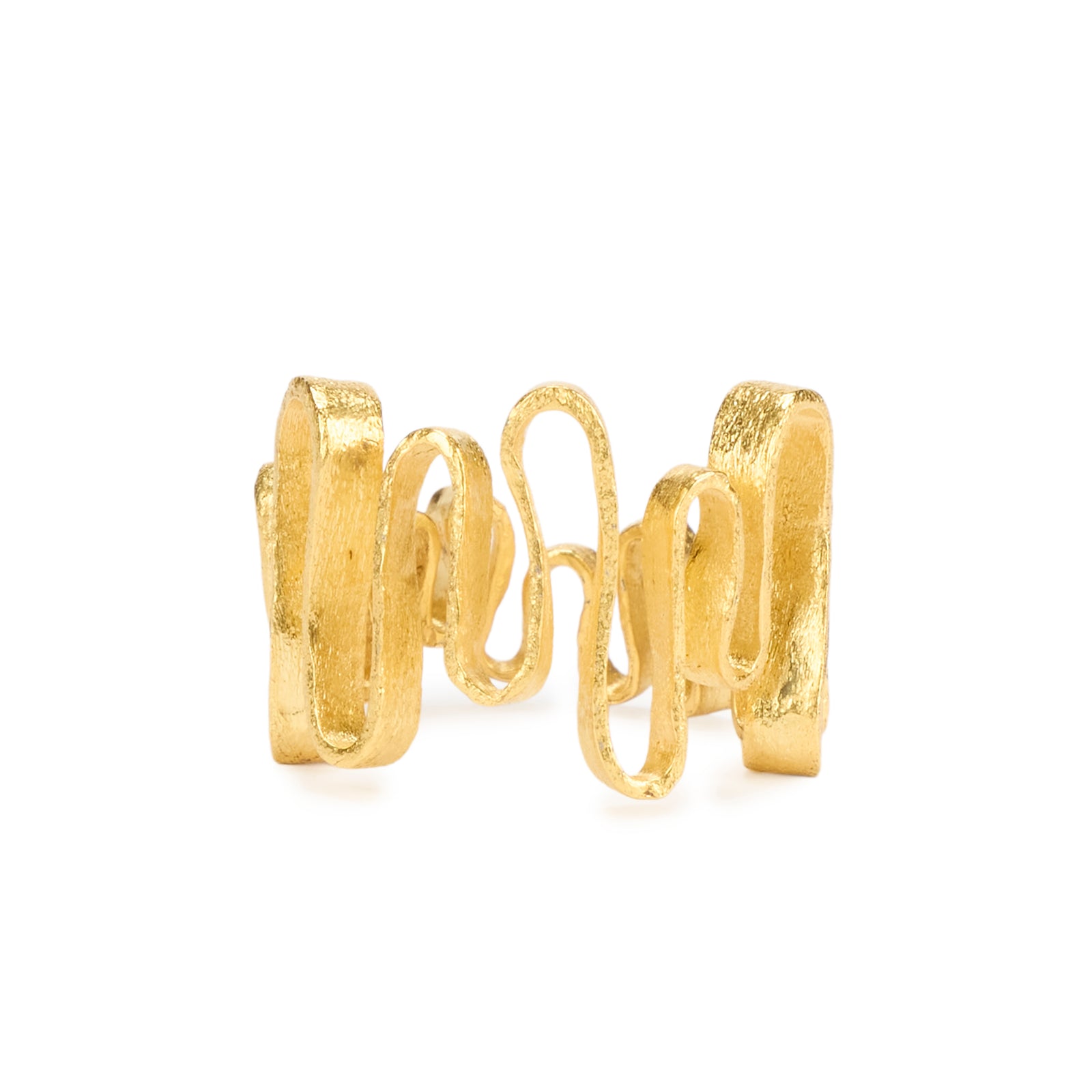 Gold spiral ring on a white background