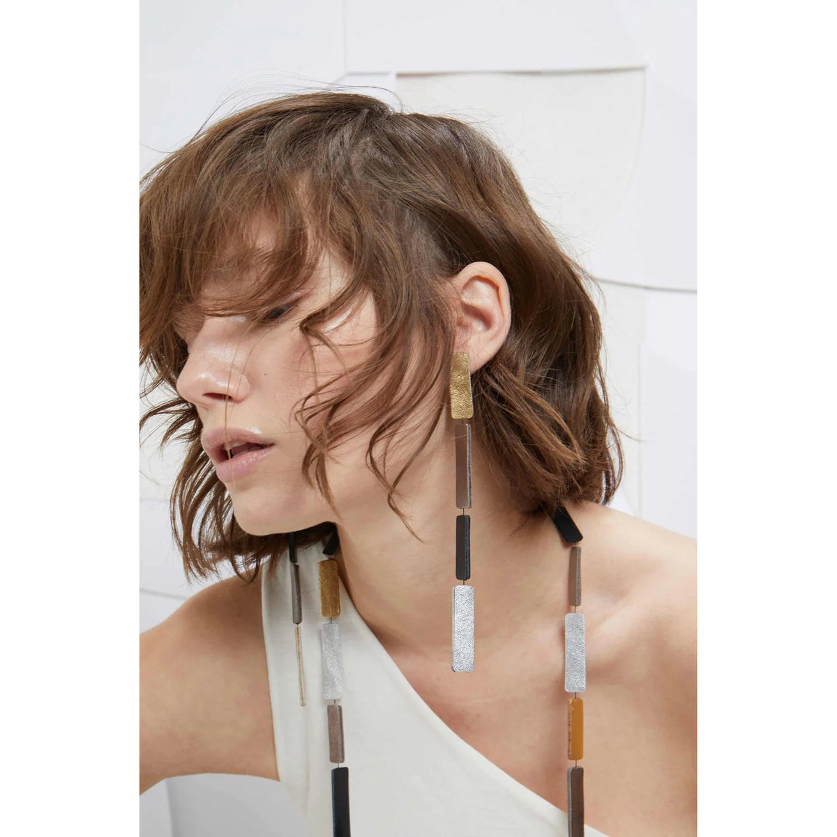 Long Rectangle Metallic Earrings
