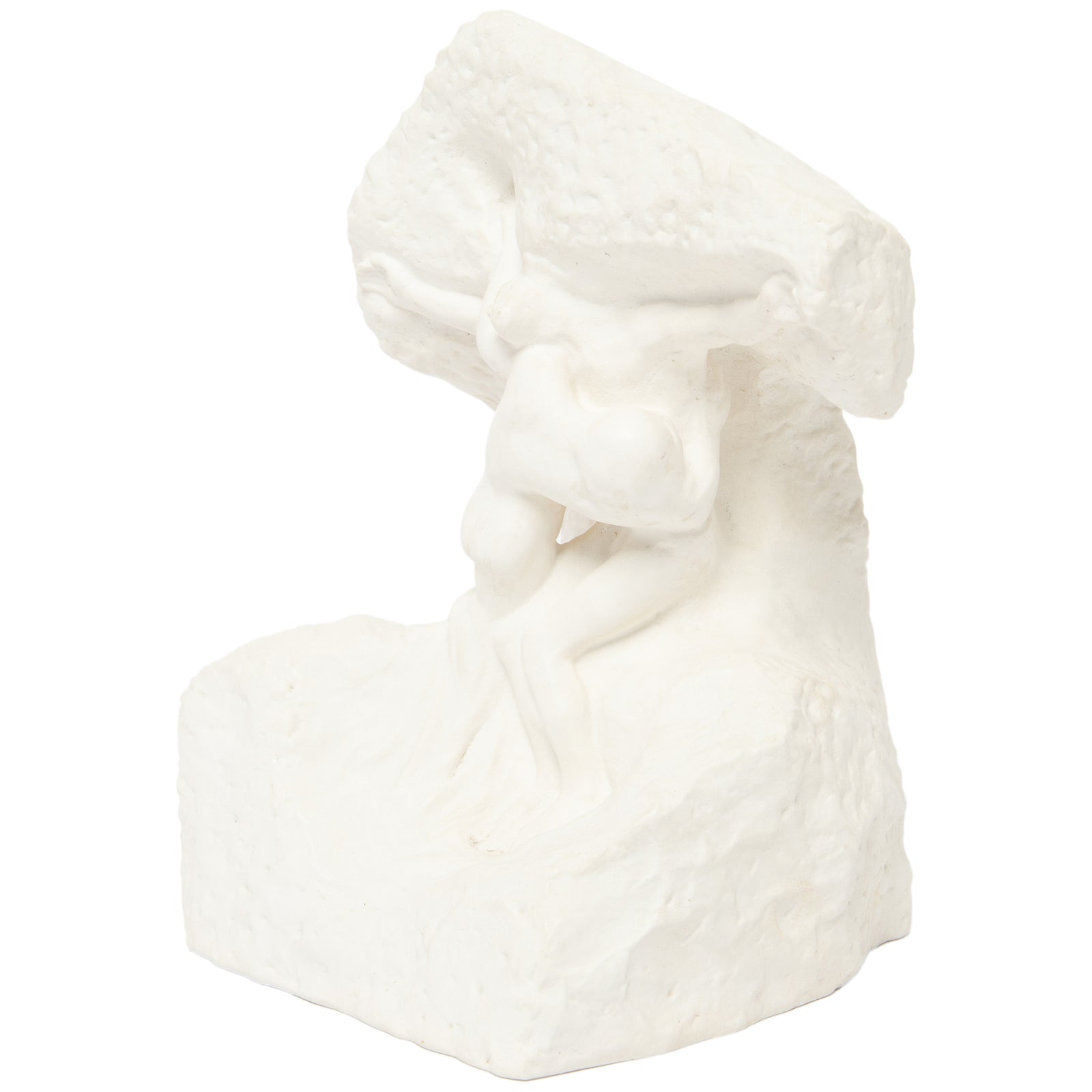 A white marble sculpture reproduction of 'Christ and Mary Magdalene' by Auguste Rodin, depicting a nude figure kneeling beside a figure bound and seated.