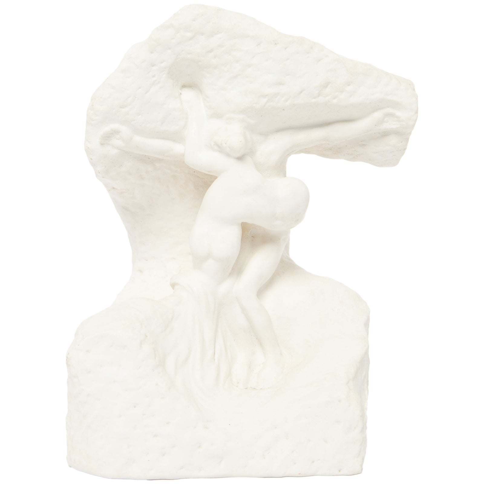 A white marble sculpture reproduction of 'Christ and Mary Magdalene' by Auguste Rodin, depicting a nude figure kneeling beside a figure bound and seated.