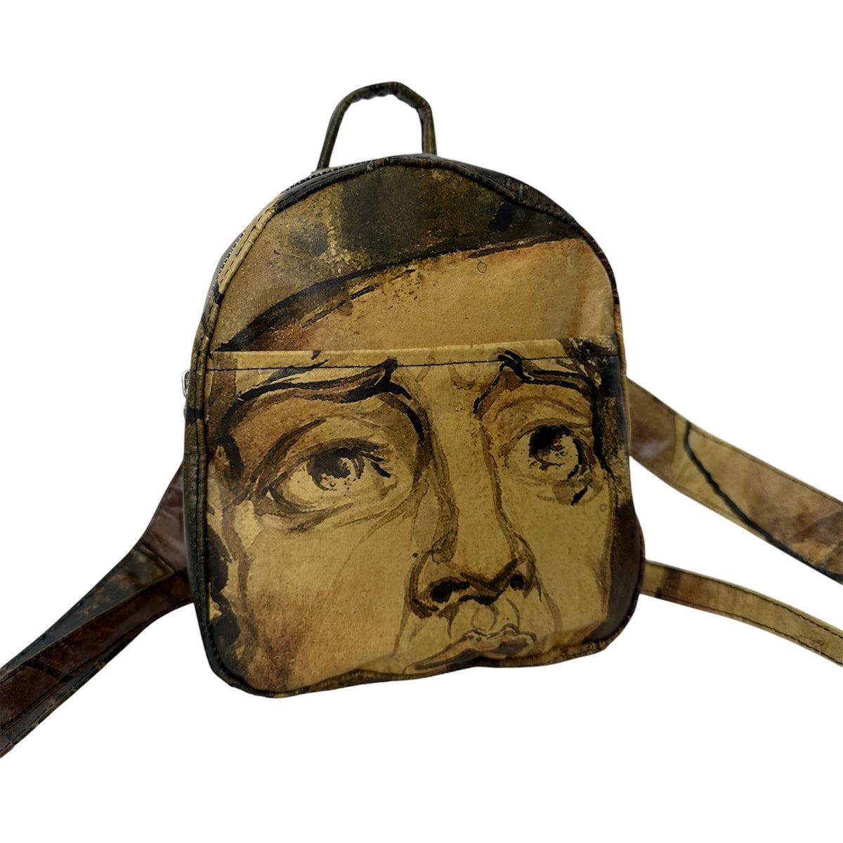 Backpack with a face design on a white background