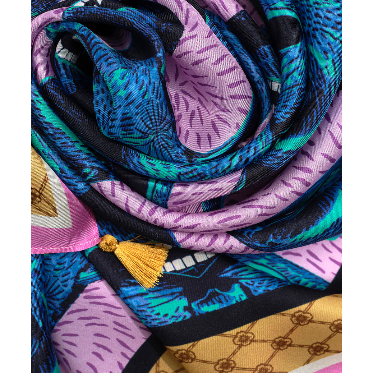 Colorful scarf with a tassel on a white background