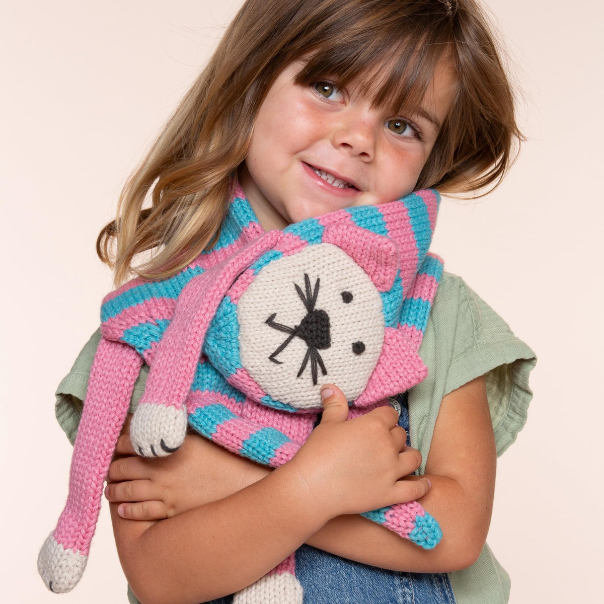 Knitted Cat Scarf - Pink & Blue