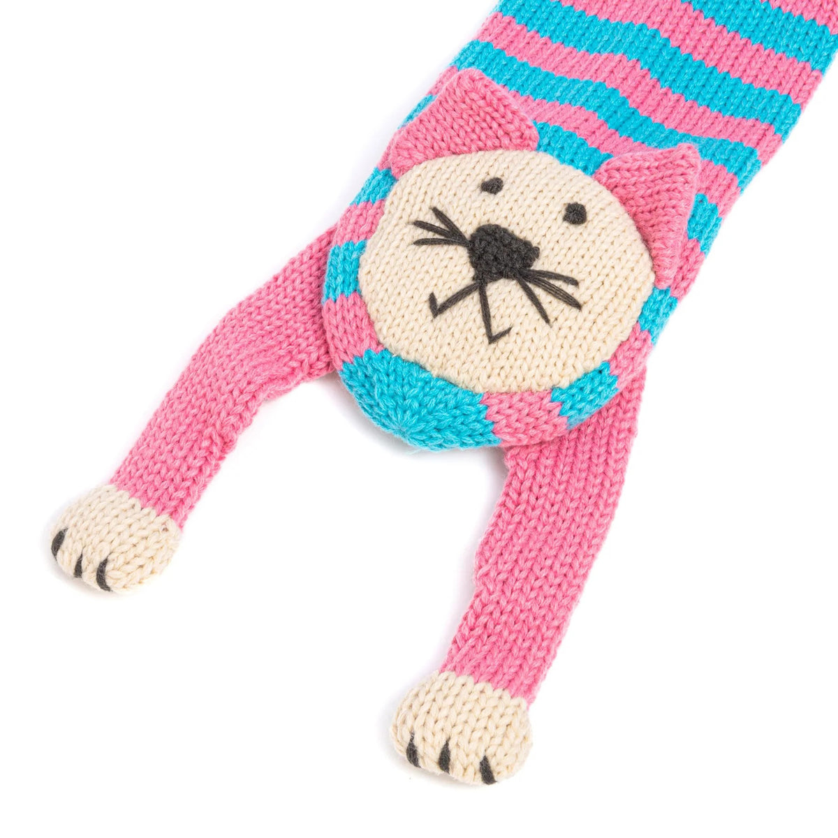 Knitted Cat Scarf - Pink & Blue