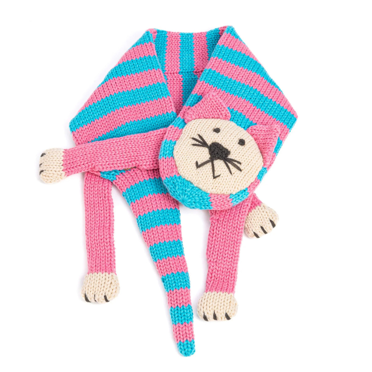 Knitted Cat Scarf - Pink & Blue