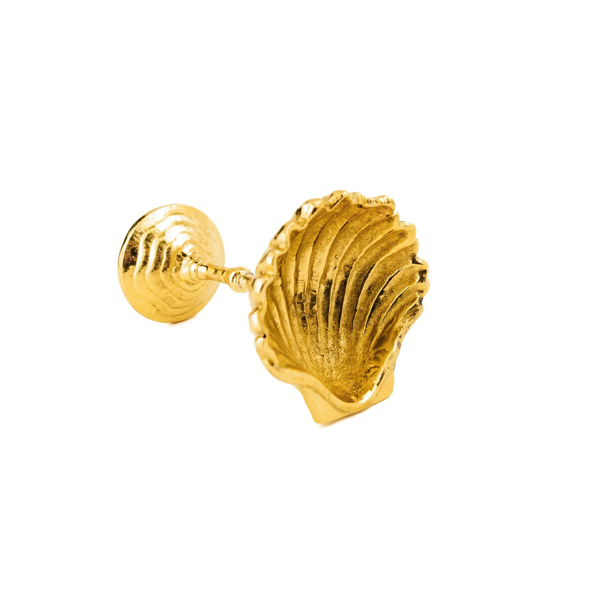Gold shell-shaped earring on a white background