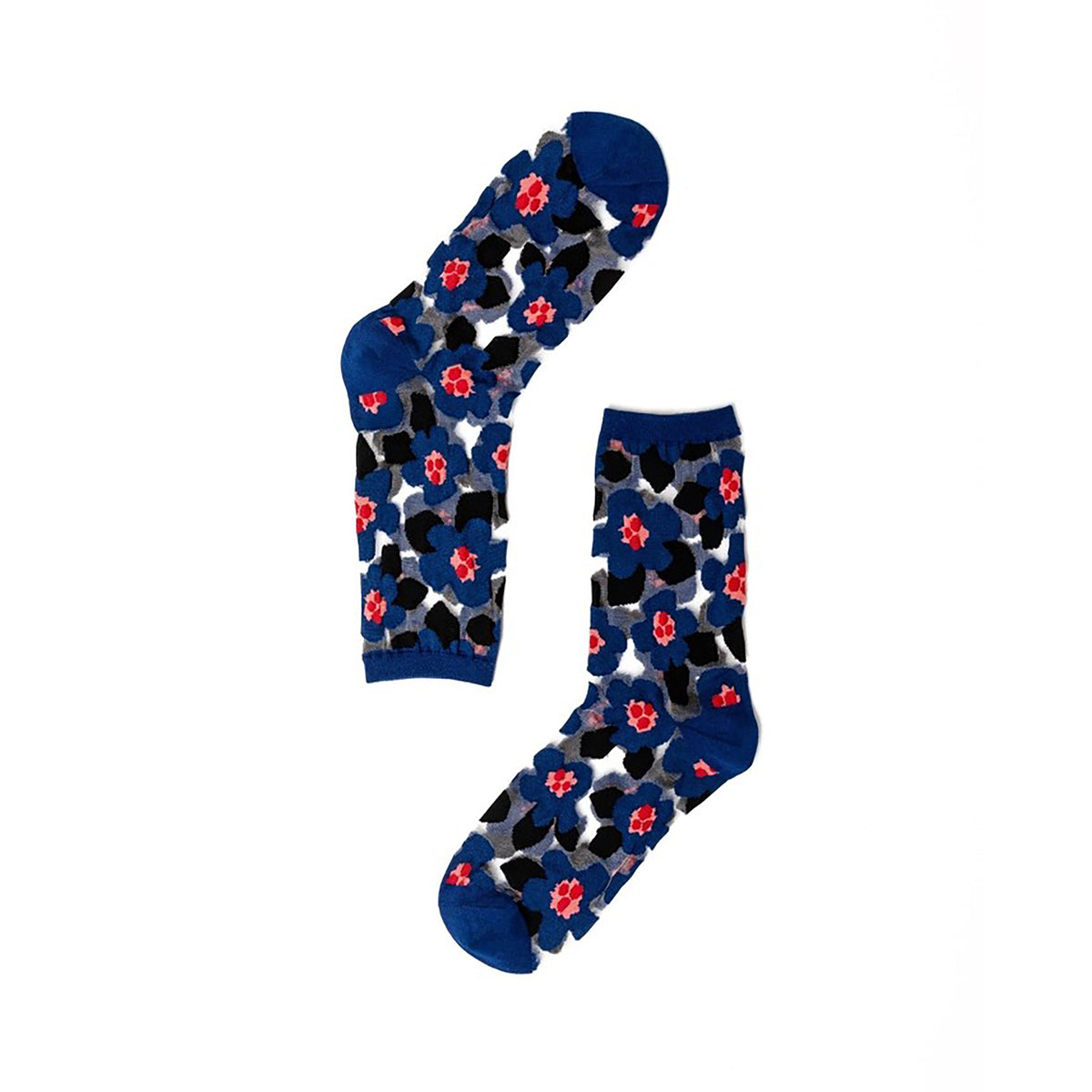 Blue Floral Sheer Crew Socks