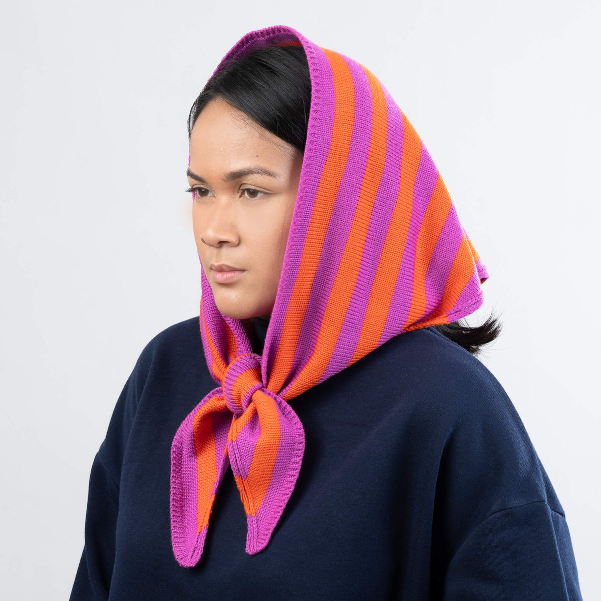 Simple Stripe Triangle Scarf - Poppy & Magenta