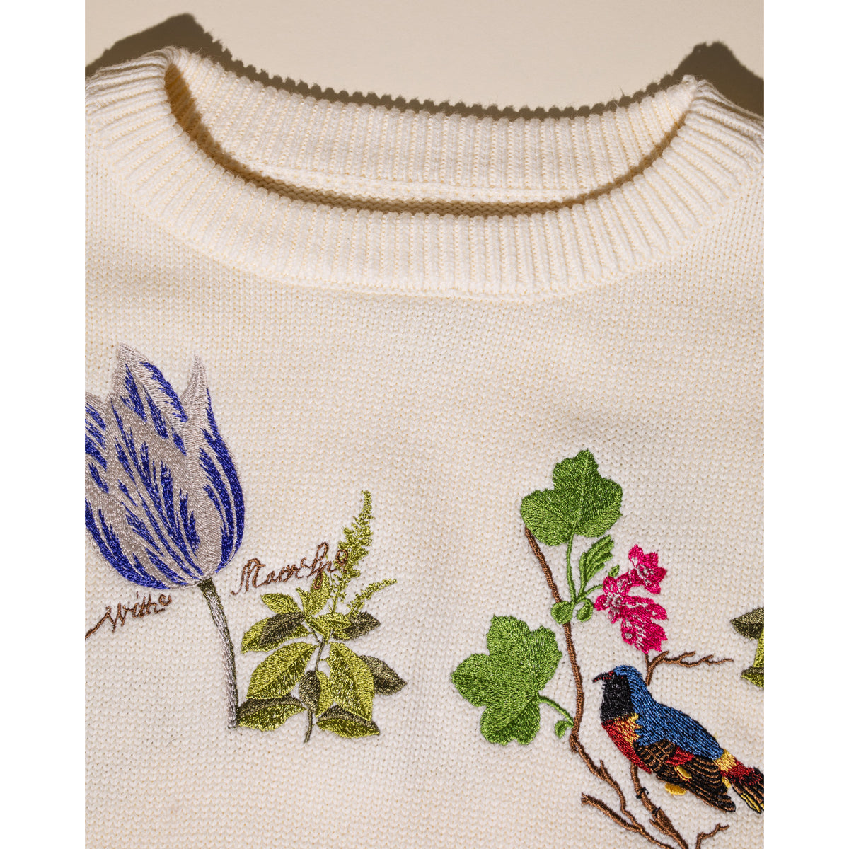 Witte Marvelje Knitted Embroidery Crewneck - Cream