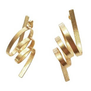 Gold Wavy Ribbon Earrings
