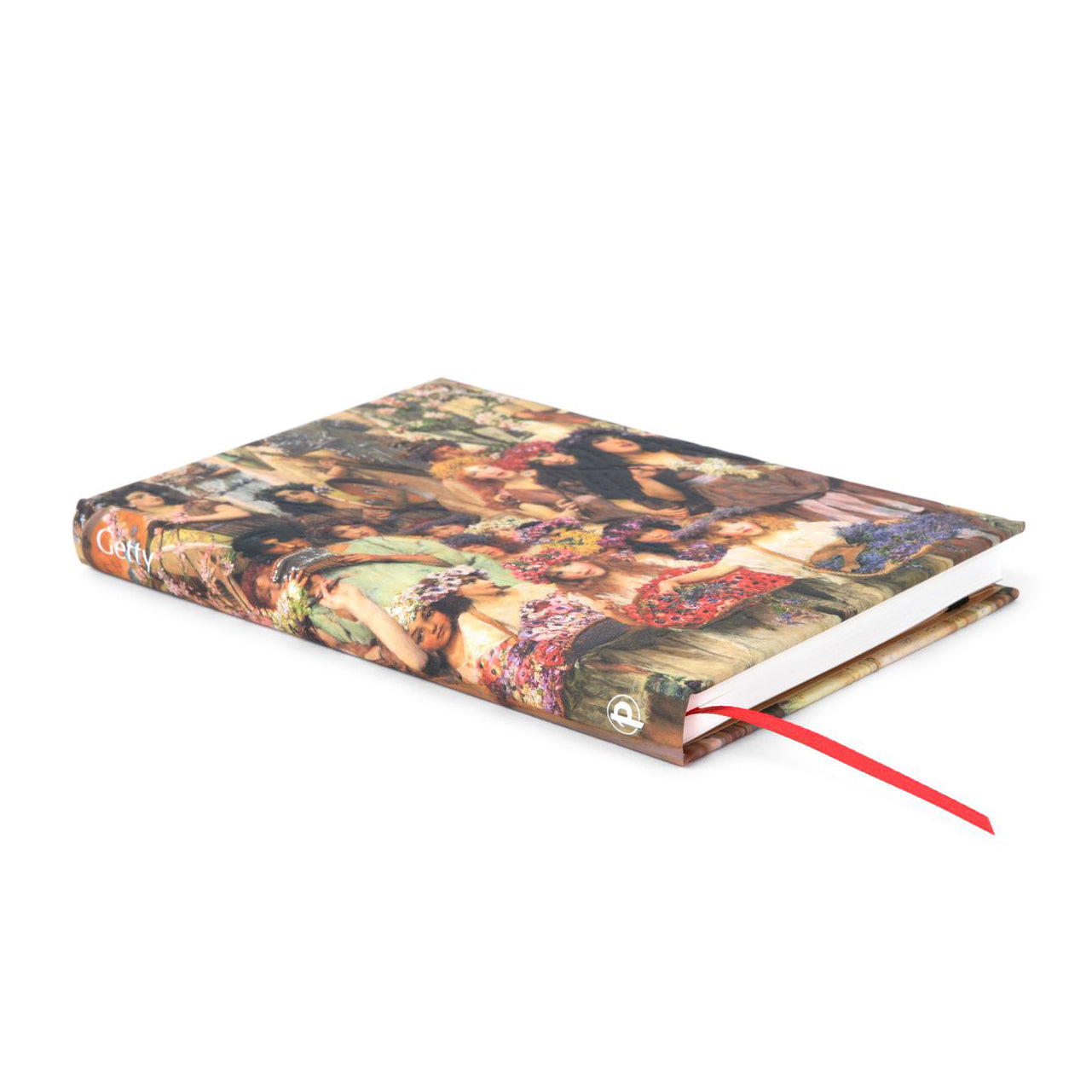 Cover of a hardcover Midi Lined journal featuring a printed reproduction of Lawrence Alma-Tadema's painting 'Spring'.