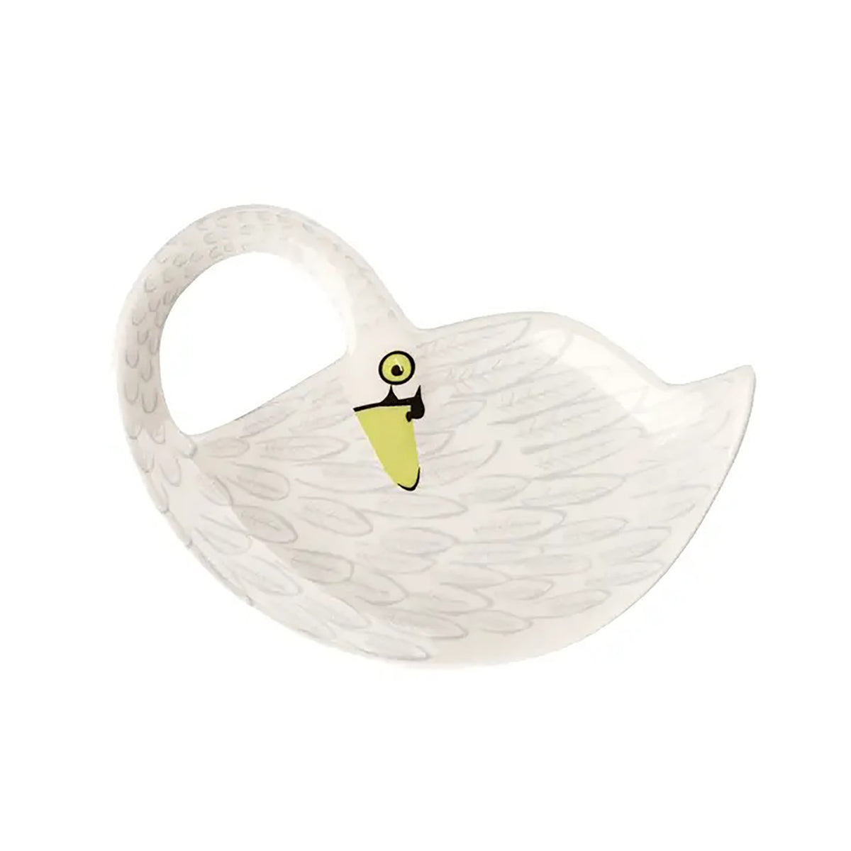 White swan-shaped ceramic bowl on a white background