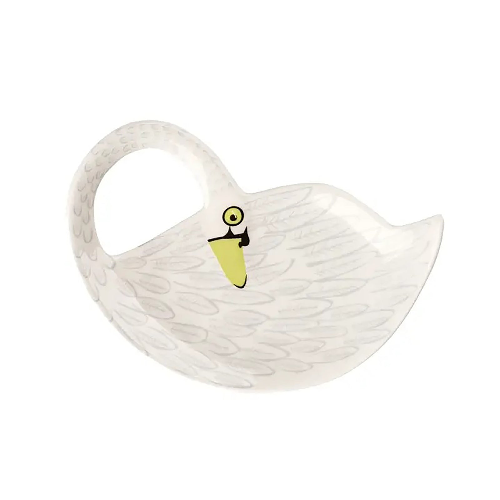 White swan-shaped ceramic bowl on a white background