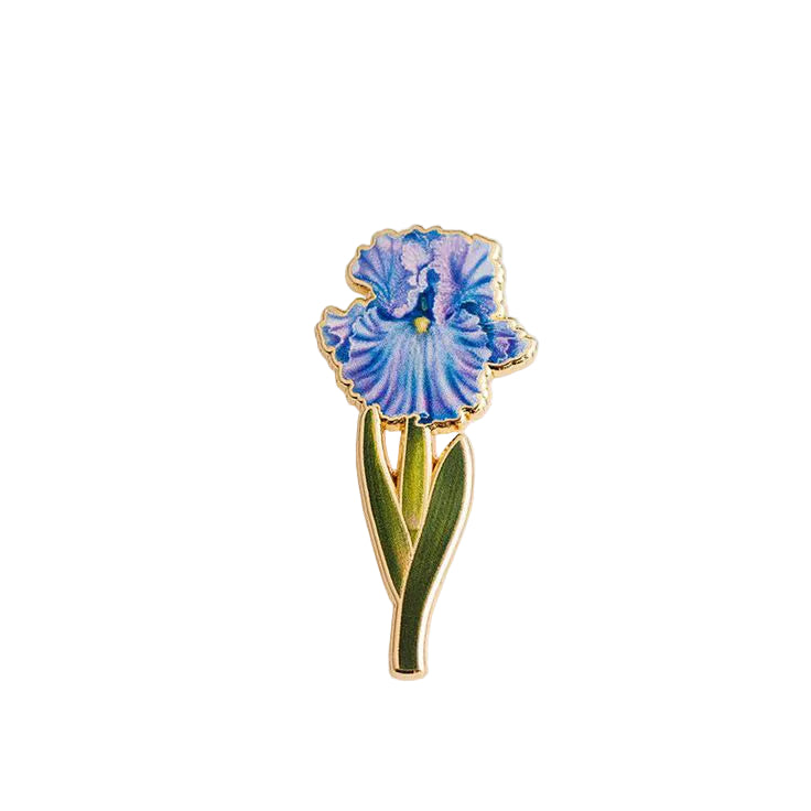 Blue flower-shaped pin on a white background