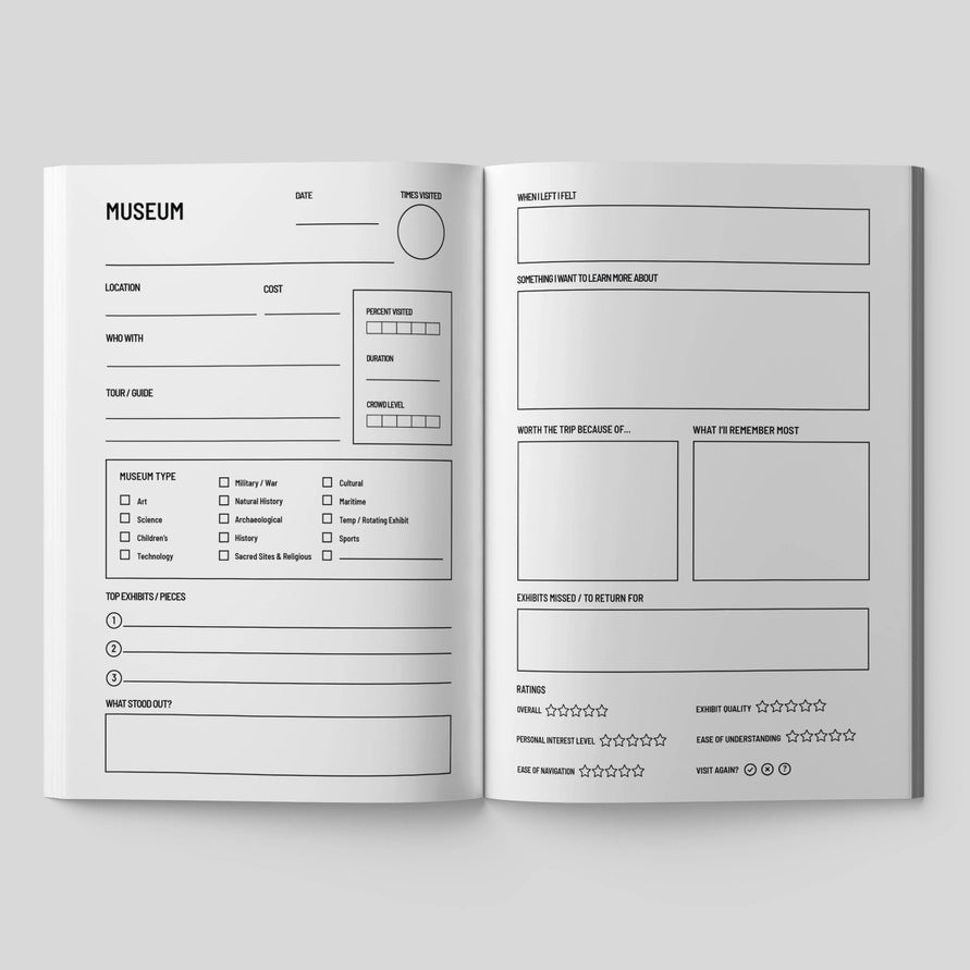 Open book with a form titled 'Museum' on a light gray background