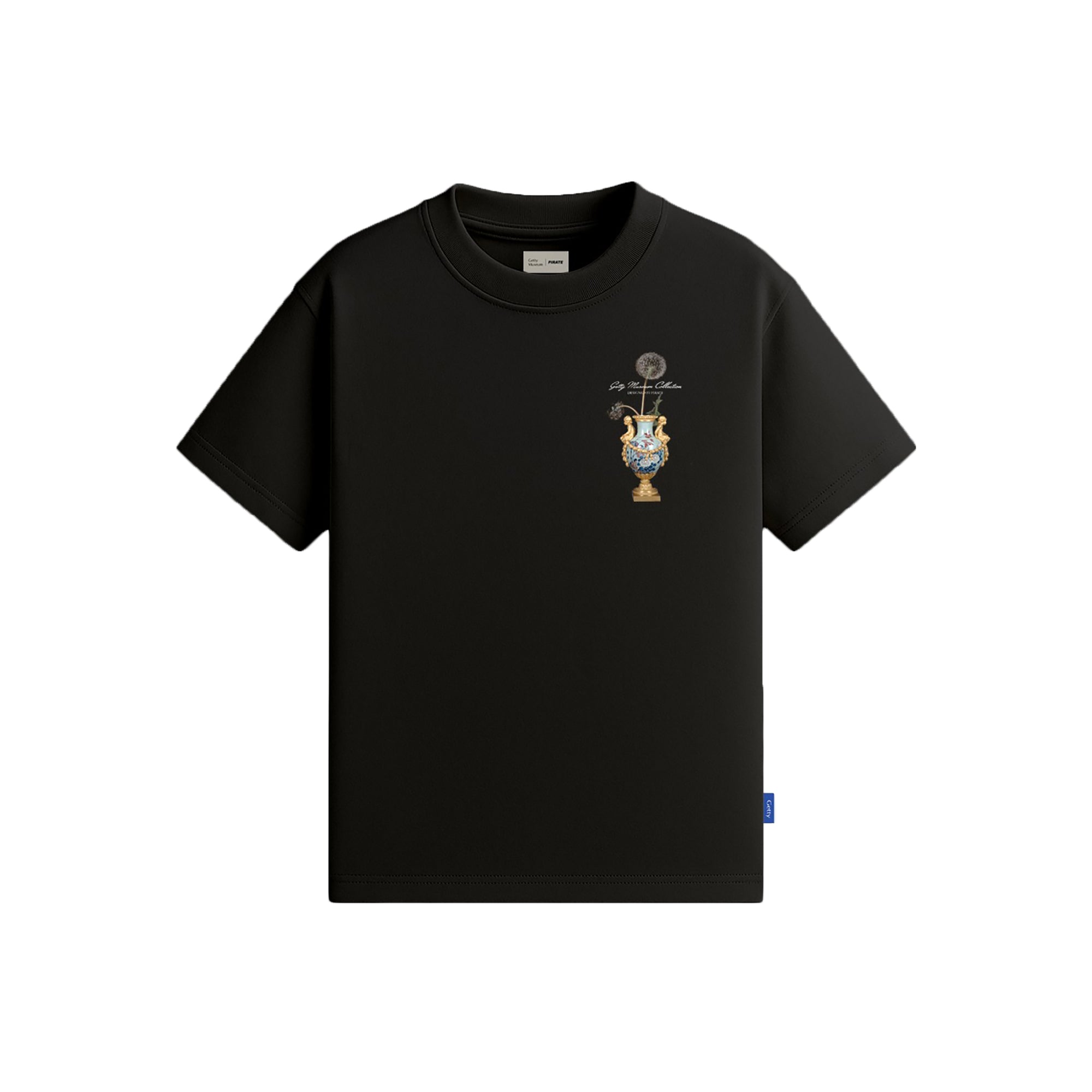 Black t-shirt with a colorful graphic on a white background