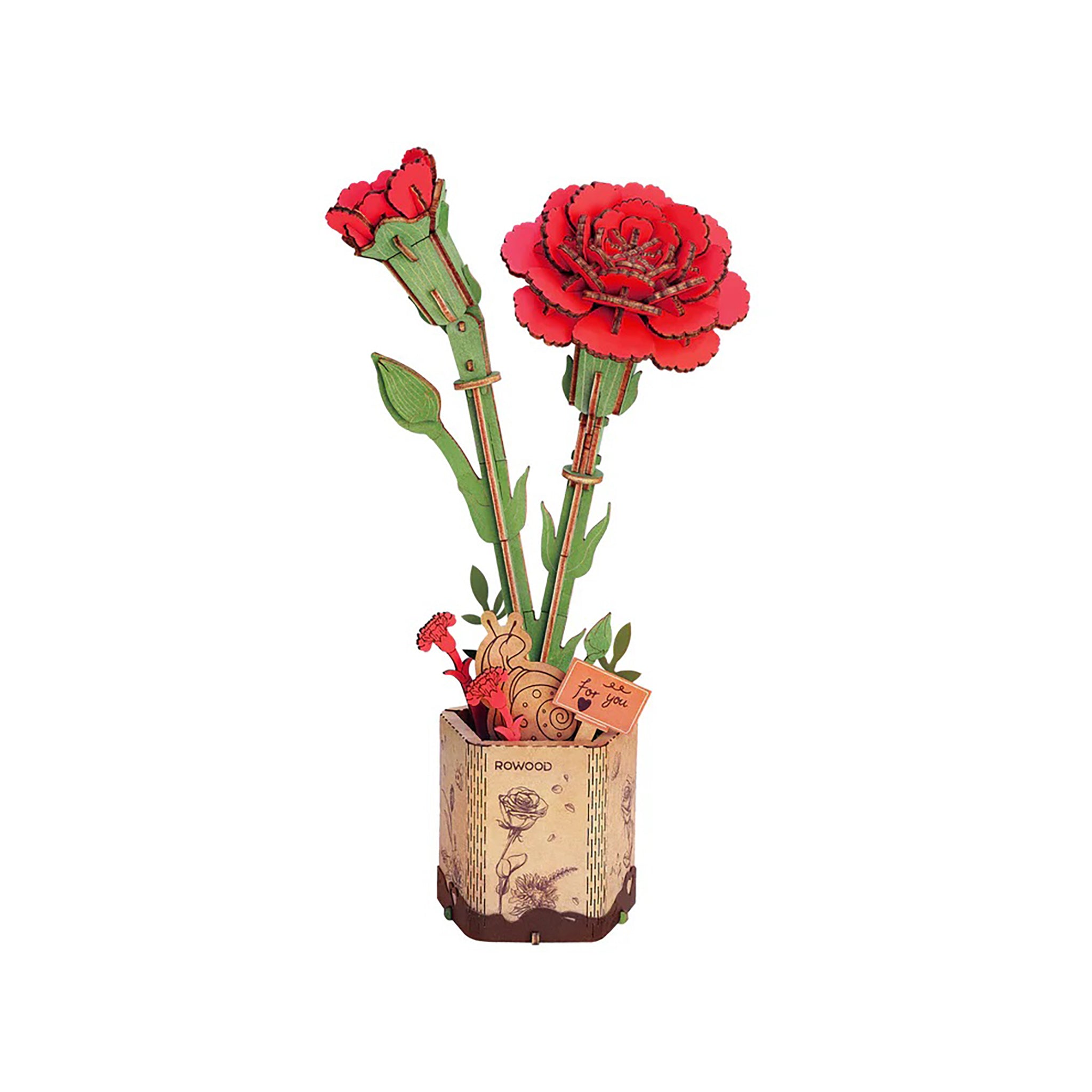 puzzle planter pot 3D Wooden Flower Puzzle - Red Carnation