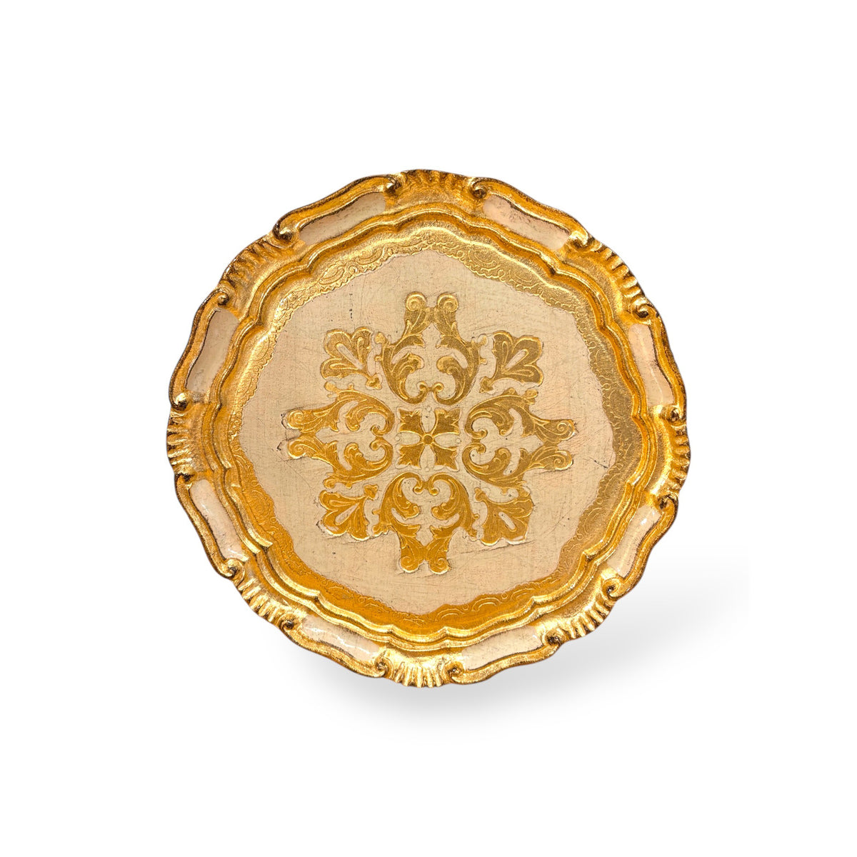 Florentine Carved Wood Plate - Cream