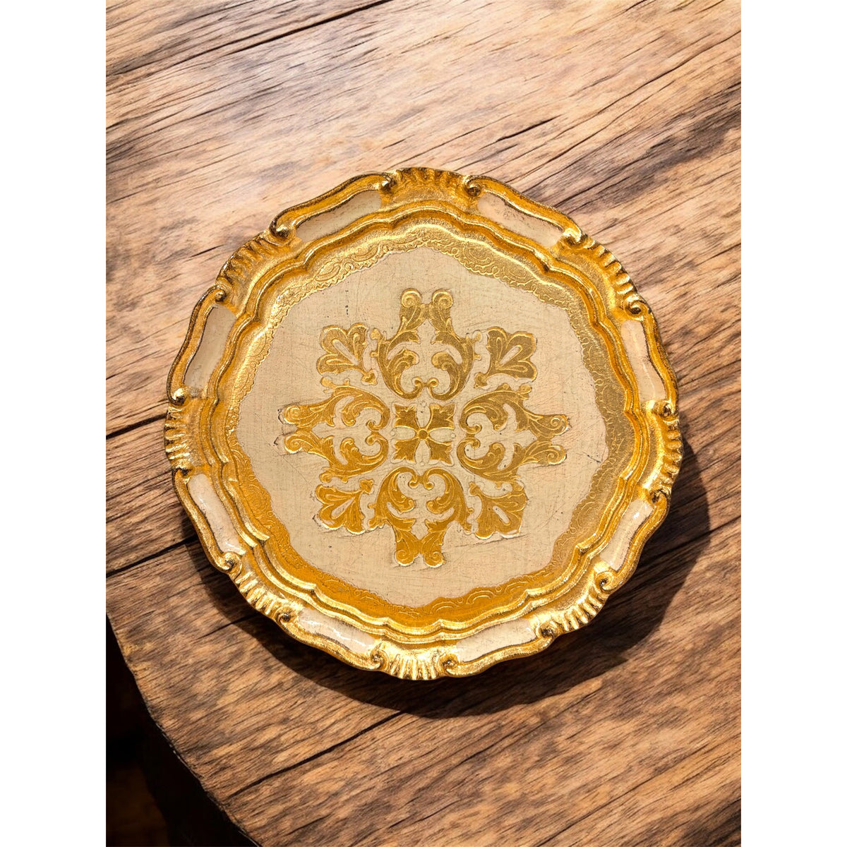 Florentine Carved Wood Plate - Cream