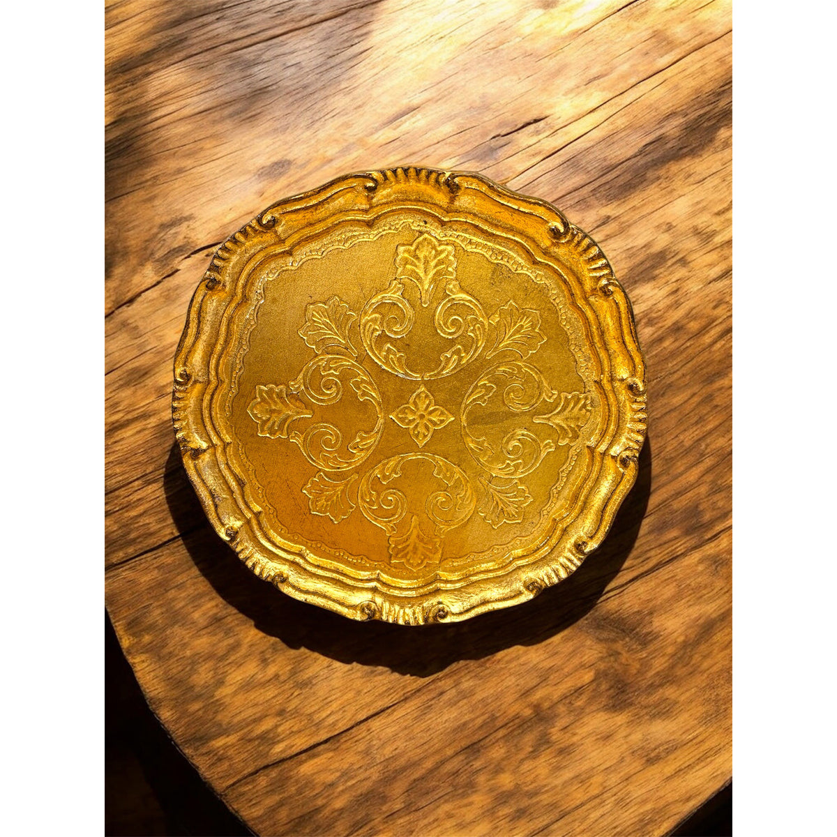 Florentine Carved Wood Plate - Gold