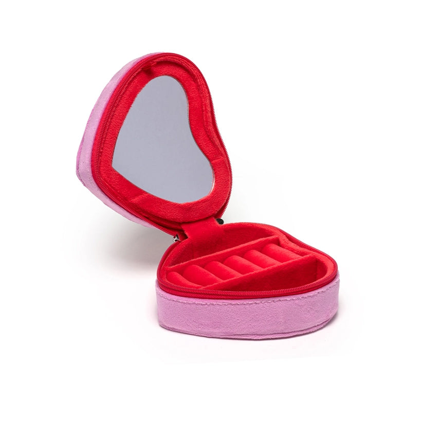 Red jewelry box with mirror on a white background