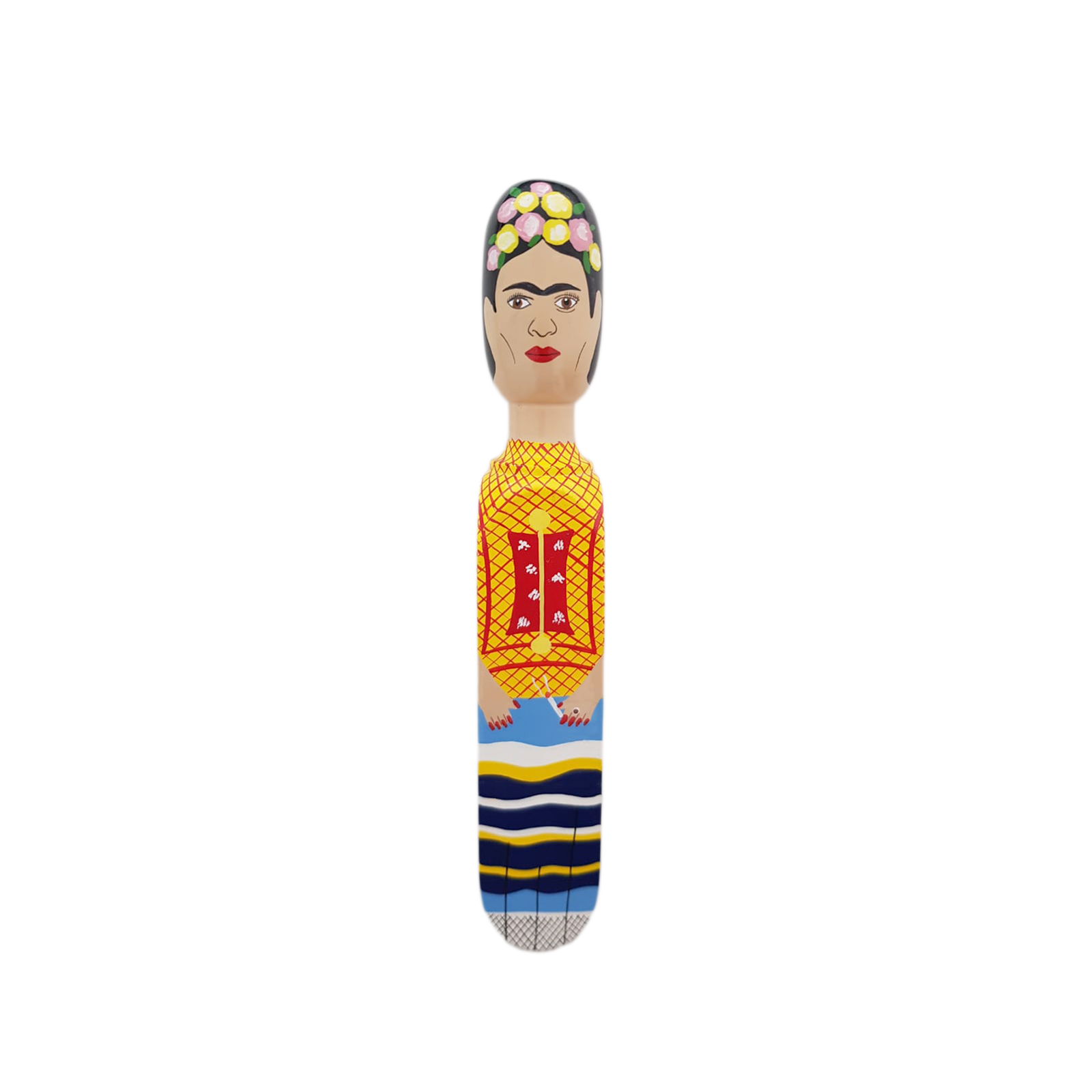 Colorful figurine of a woman with a traditional dress on a white background