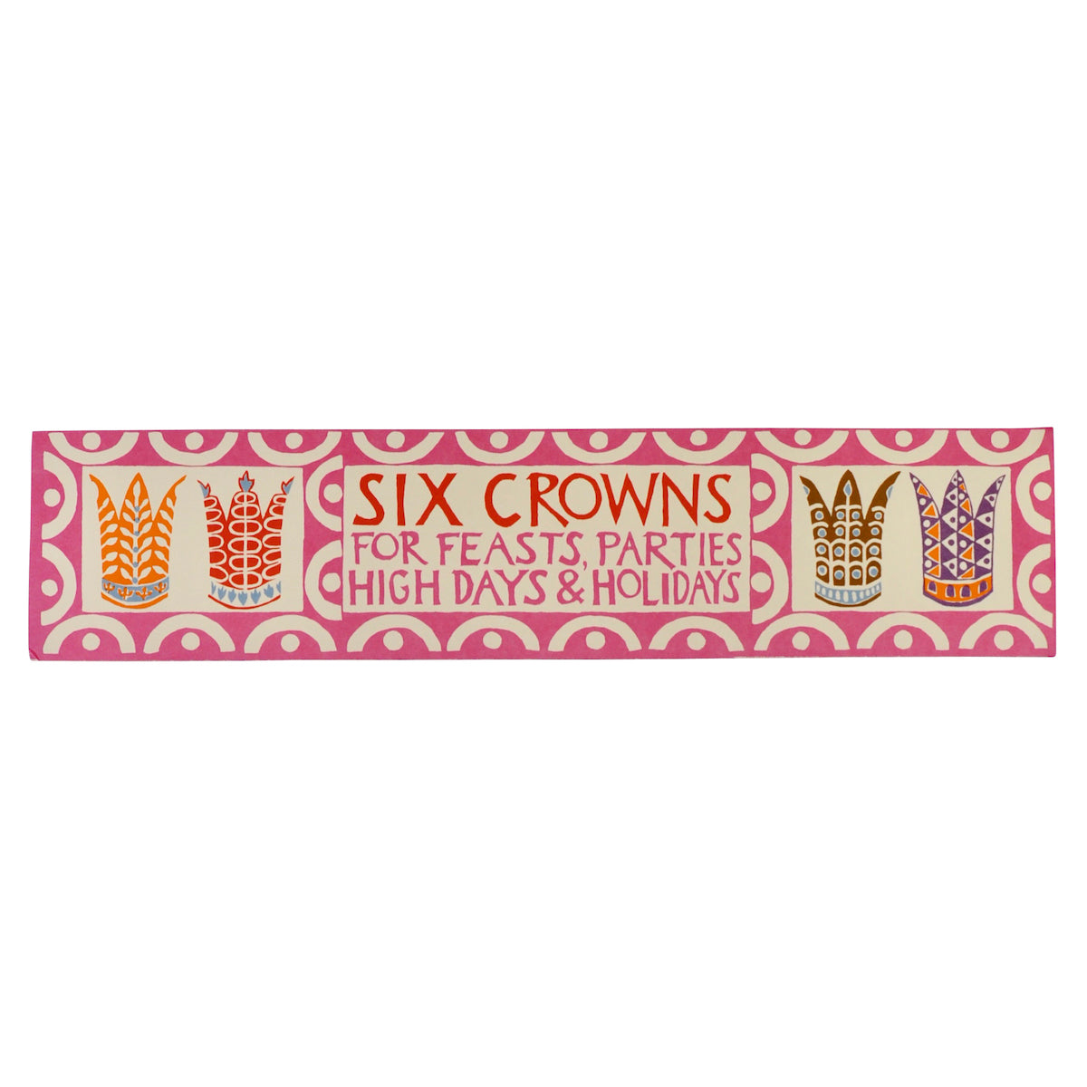 Set of colorful paper party crowns with geometric patterns on a white background