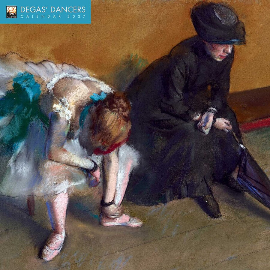 Artistic depiction of a woman assisting a dancer with her shoe, by Degas.