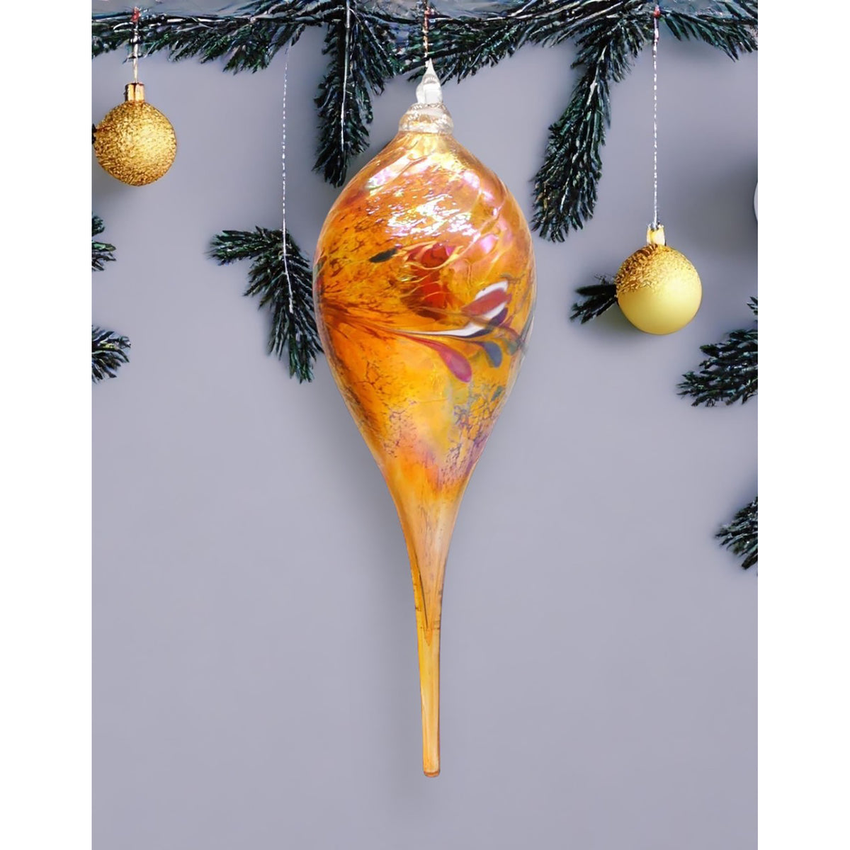Iridescent Glass Ornament – Gold Cone
