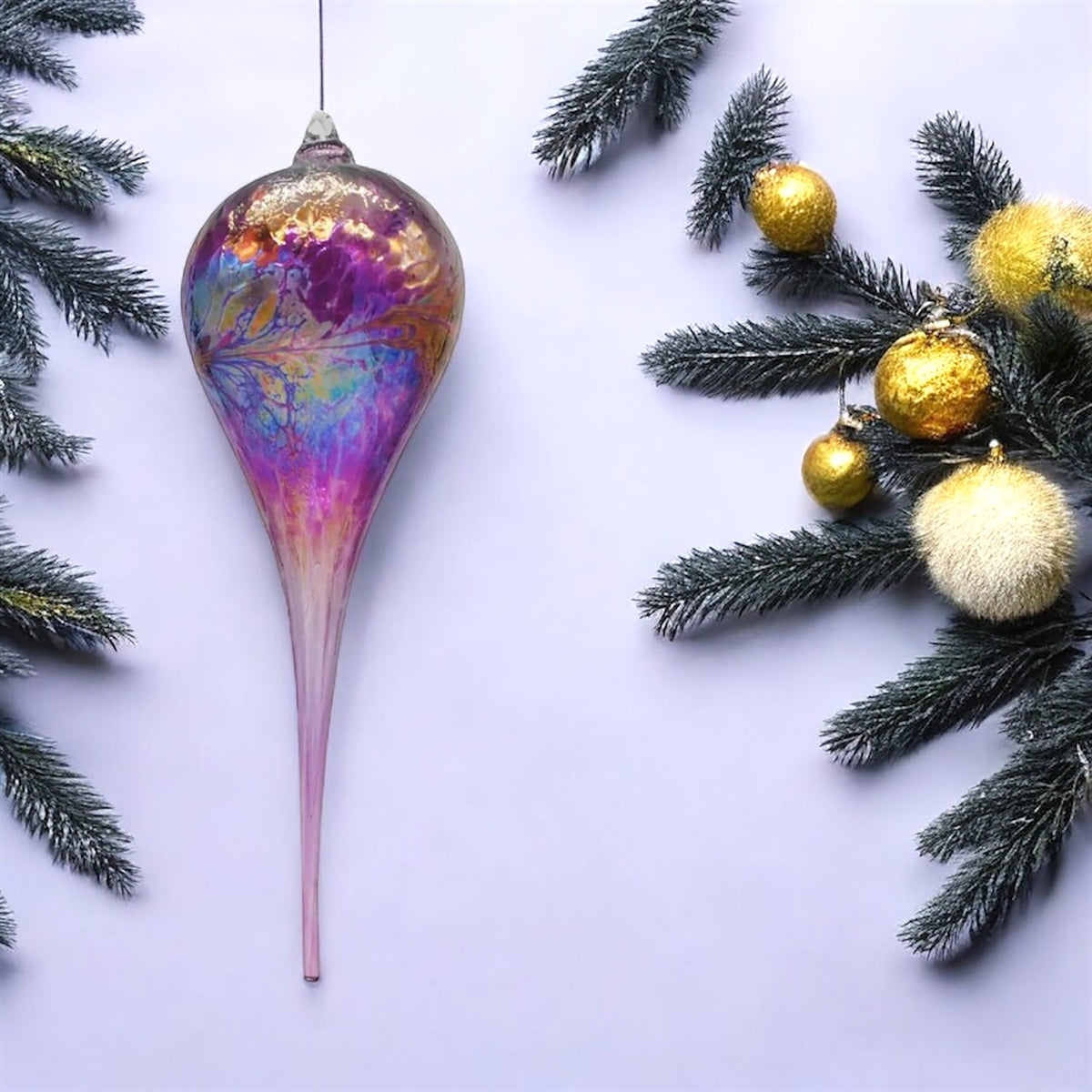 Iridescent Glass Ornament – Purple Cone