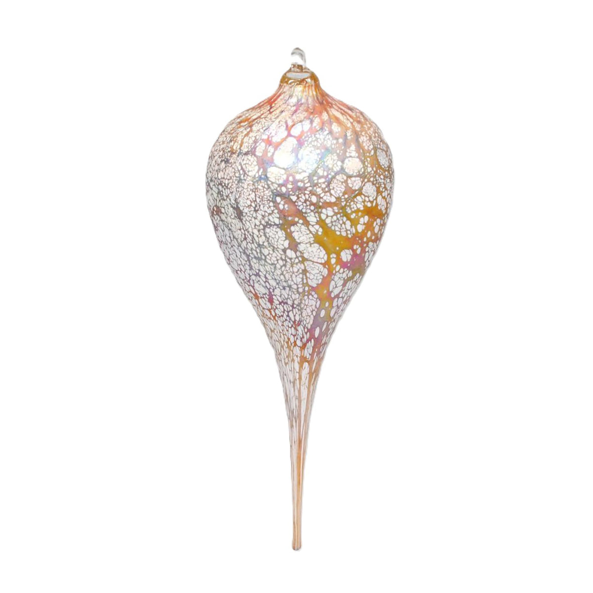 Iridescent Glass Ornament – White Crackle Cone