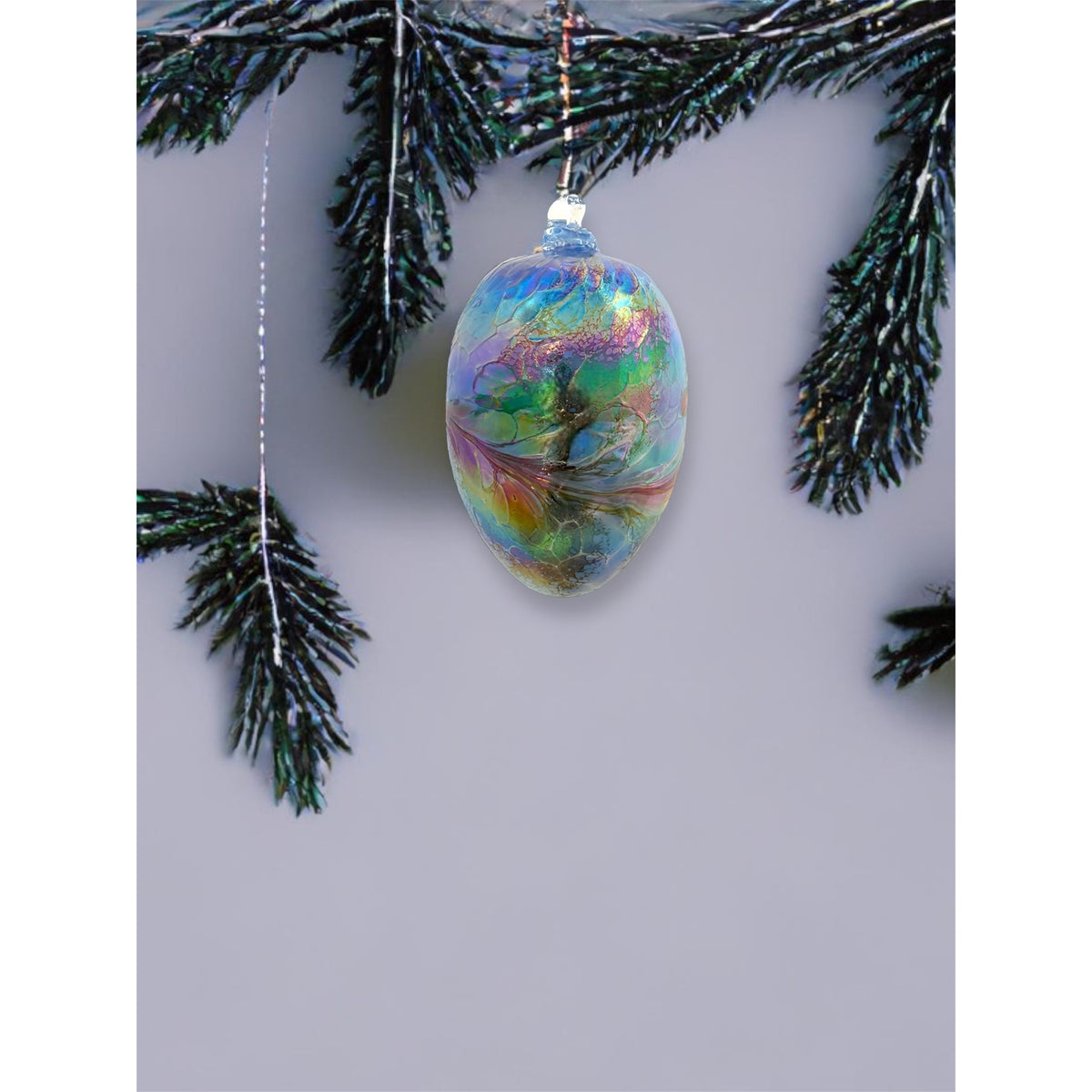 Iridescent Glass Ornament – Blue